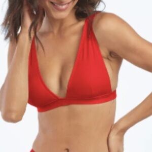 Summersalt NWT Deep Plunge Bikini Top 8 Red Adjustable Soft Cups Resortcore